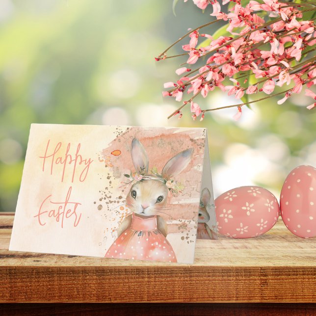 Cartes Pour Fêtes Annuelles Aquarelle douce Florale Lapin de Pâques Joyeux Pâq (Sweet Floral Watercolor Easter Bunny Happy Easter Holiday Folded Card)