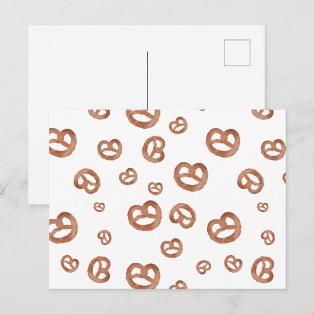 Cartes Pour Fêtes Annuelles Aquarelle douce salée Motif Pretzel (Devant / Derrière)