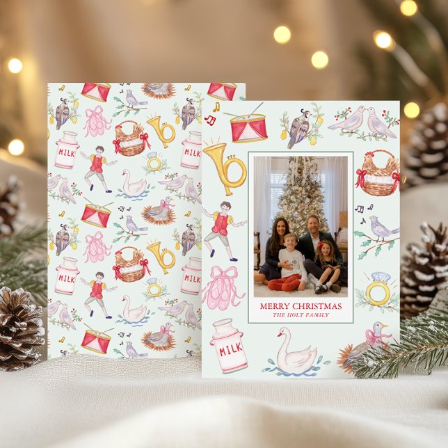 Cartes Pour Fêtes Annuelles Aquarelle Douze Jours de Noël Photo (Créateur téléchargé)