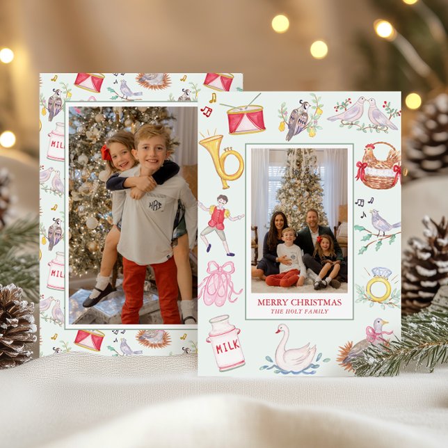 Cartes Pour Fêtes Annuelles Aquarelle Douze Jours de Noël Photo (Créateur téléchargé)