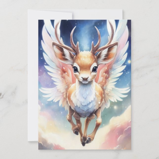 Cartes Pour Fêtes Annuelles Aquarelle Dreamy Super Cute Reindeer (Devant)