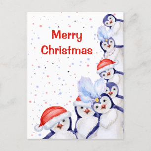 Cartes Pour Fêtes Annuelles Aquarelle drôle de pingouins de Noël
