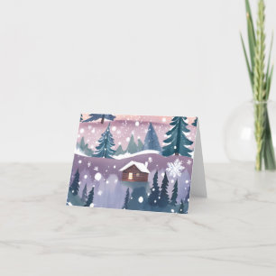 Cartes Pour Fêtes Annuelles Aquarelle du Cabine de montagne neige