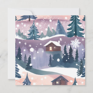 Cartes Pour Fêtes Annuelles Aquarelle du Cabine de montagne neige