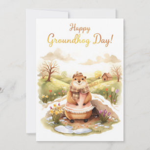 Cartes Pour Fêtes Annuelles Aquarelle du jour de la marmotte
