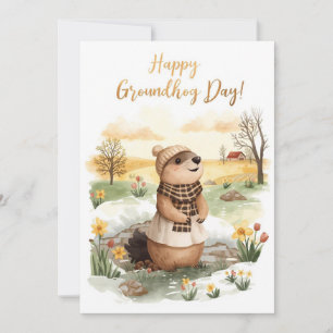 Cartes Pour Fêtes Annuelles Aquarelle du jour de la marmotte
