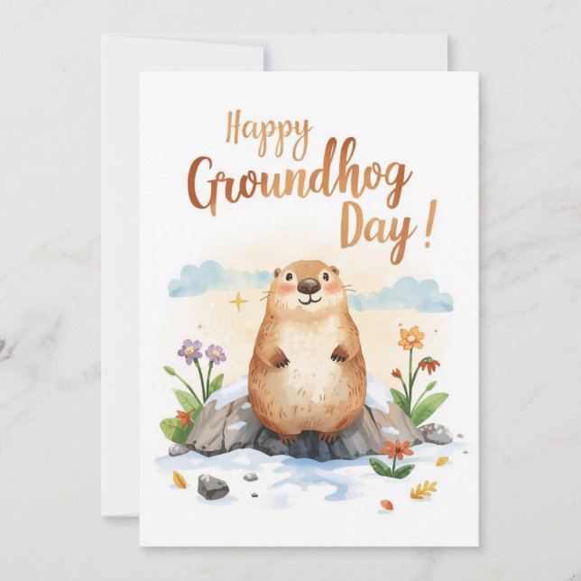 Cartes Pour Fêtes Annuelles Aquarelle du jour de la marmotte (Devant)