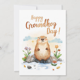 Cartes Pour Fêtes Annuelles Aquarelle du jour de la marmotte