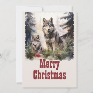 Cartes Pour Fêtes Annuelles Aquarelle du loup de Noël