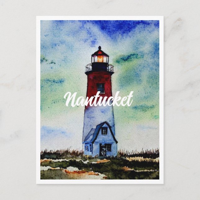 Cartes Pour Fêtes Annuelles Aquarelle du phare de Nantucket Massachusetts (Devant)