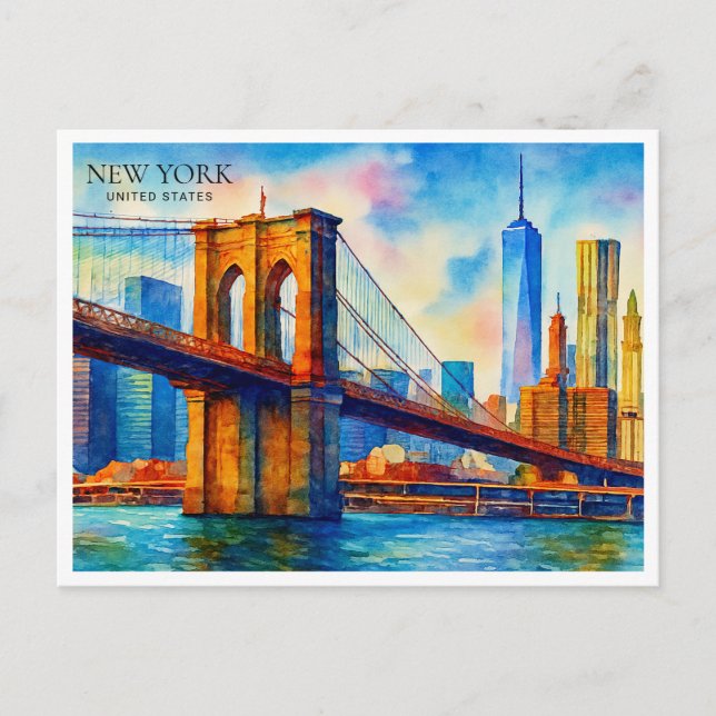 Cartes Pour Fêtes Annuelles Aquarelle du pont Brooklyn de New York (Devant)