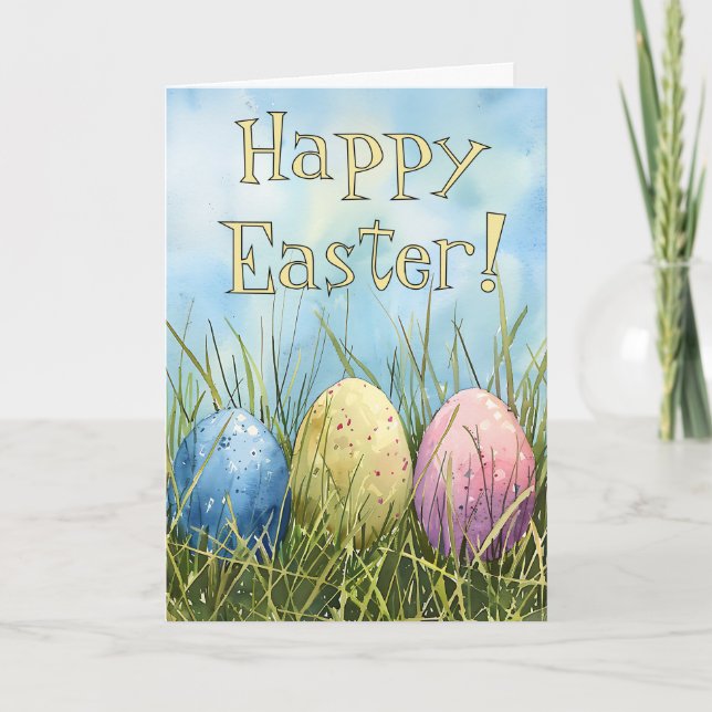 Cartes Pour Fêtes Annuelles Aquarelle Easter Egg Trio (Devant)