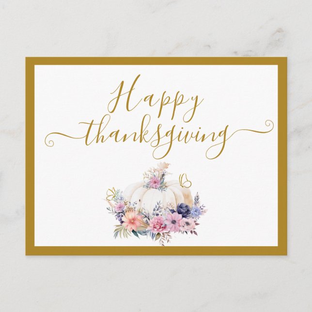 Cartes Pour Fêtes Annuelles Aquarelle Elégante Floral Citrouille Thanksgiving (Devant)