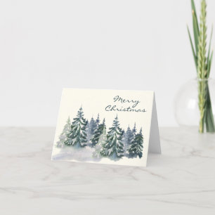 Cartes Pour Fêtes Annuelles Aquarelle élégante sapin de Noël Forêt verte