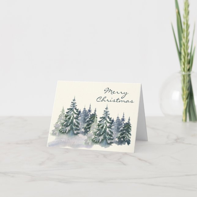 Cartes Pour Fêtes Annuelles Aquarelle élégante sapin de Noël Forêt verte (Devant)