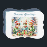 Cartes Pour Fêtes Annuelles aquarelle elfe de Noël envelopper cadeaux ajouter<br><div class="desc">aquarelle elfe de Noël envelopper cadeaux ajouter le texte Carte de vacances</div>