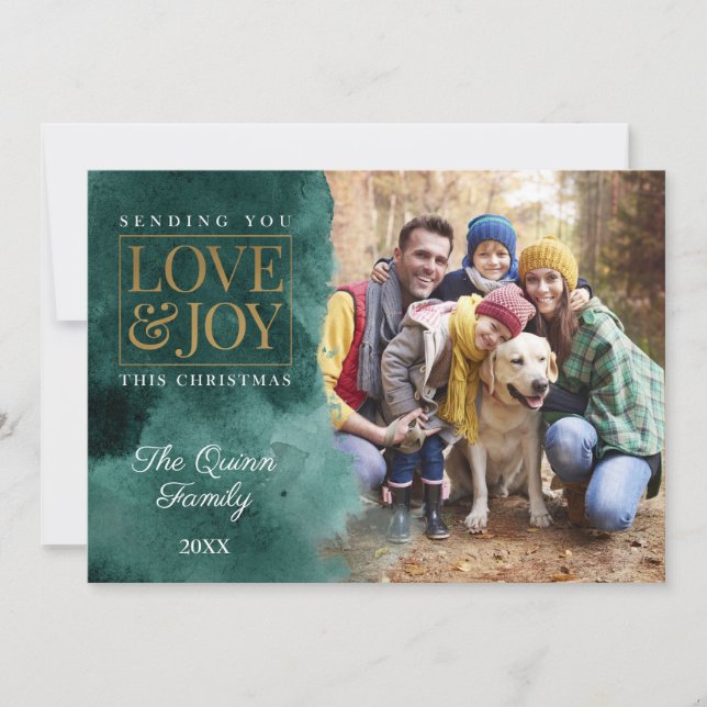 Cartes Pour Fêtes Annuelles Aquarelle Emerald avec or (Devant)