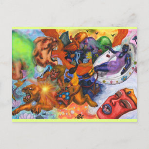 Cartes Pour Fêtes Annuelles aquarelle eros équitation lionne déesse amour