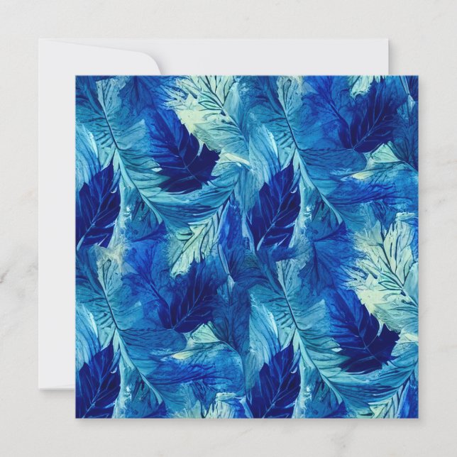 Cartes Pour Fêtes Annuelles aquarelle esthétique Abstraite bleu marine feuilla (Devant)
