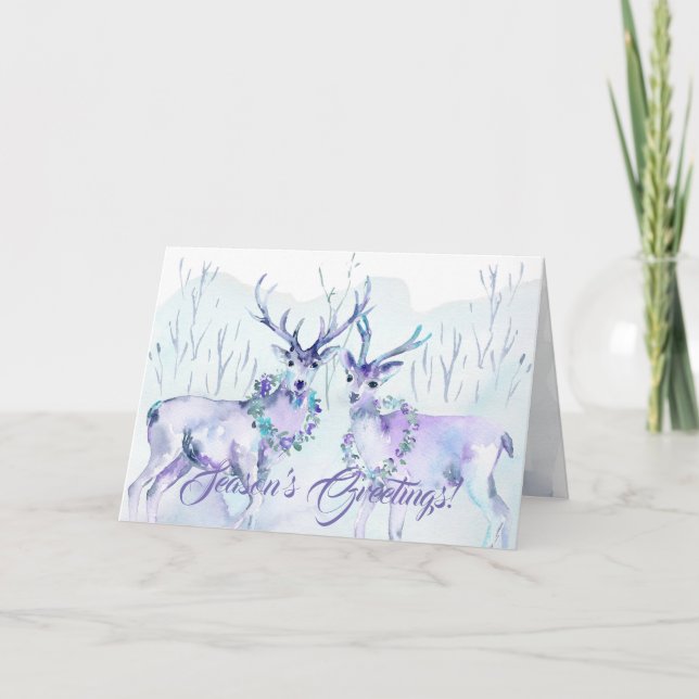 Cartes Pour Fêtes Annuelles Aquarelle Faune et Flore Vœux de la Saison (Devant)