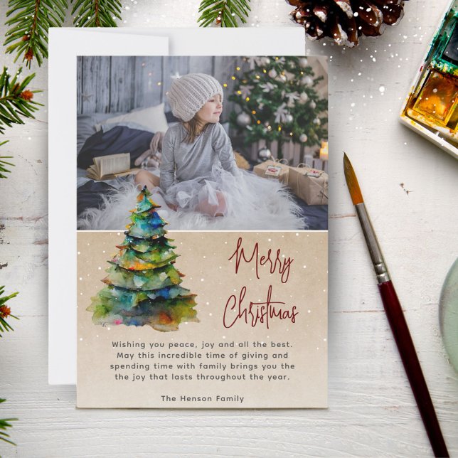 Cartes Pour Fêtes Annuelles Aquarelle Festive Arbre de Noël Photo artistique (Créateur téléchargé)