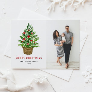 Cartes Pour Fêtes Annuelles Aquarelle Festive Arbre de Noël Photo de Noël