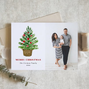 Cartes Pour Fêtes Annuelles Aquarelle Festive Arbre de Noël Photo de Noël