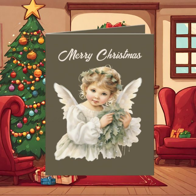 Cartes Pour Fêtes Annuelles Aquarelle Festive Christmas Angel ajouter le texte (Créateur téléchargé)