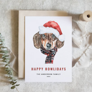 Cartes Pour Fêtes Annuelles Aquarelle Festive Dachshund Père Noël Joyeux Howli