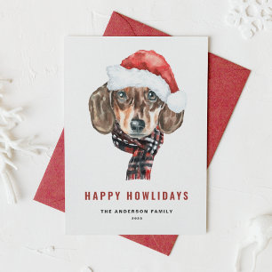 Cartes Pour Fêtes Annuelles Aquarelle Festive Dachshund Père Noël Joyeux Howli