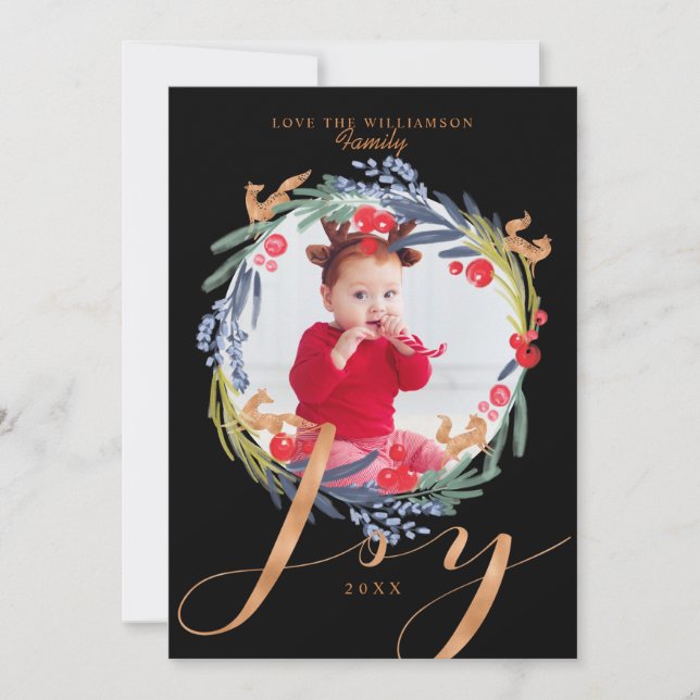 Cartes Pour Fêtes Annuelles Aquarelle Festive feuillage Wreath & Fox Photo (Devant)