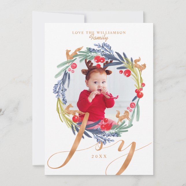 Cartes Pour Fêtes Annuelles Aquarelle Festive feuillage Wreath & Fox Photo (Devant)