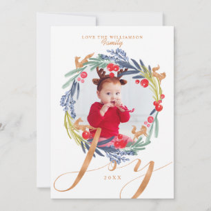 Cartes Pour Fêtes Annuelles Aquarelle Festive feuillage Wreath & Fox Photo