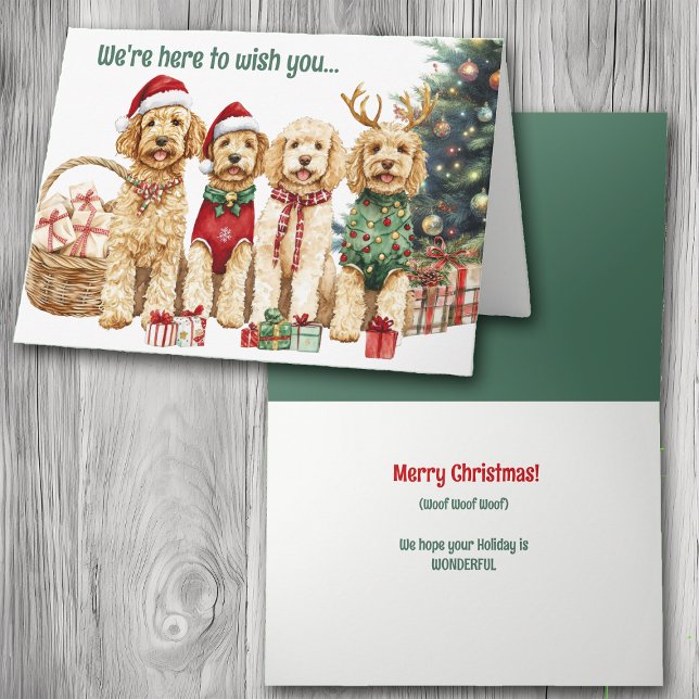Cartes Pour Fêtes Annuelles Aquarelle festive Goldendoodle Chiens Noël (Créateur téléchargé)