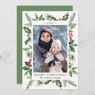 Cartes Pour Fêtes Annuelles Aquarelle Festive Holly Berry Photo de Noël