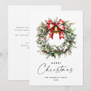 Cartes Pour Fêtes Annuelles Aquarelle Festive Holly Berry Pine Wreath