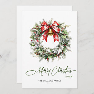 Cartes Pour Fêtes Annuelles Aquarelle Festive Holly Berry Pine Wreath