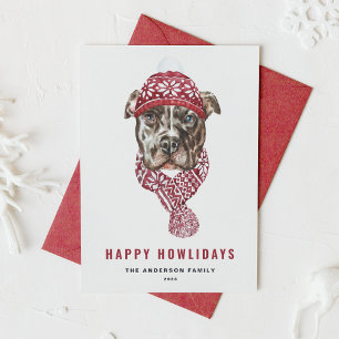 Cartes Pour Fêtes Annuelles Aquarelle Festive Pitbull Joyeux Howlidays