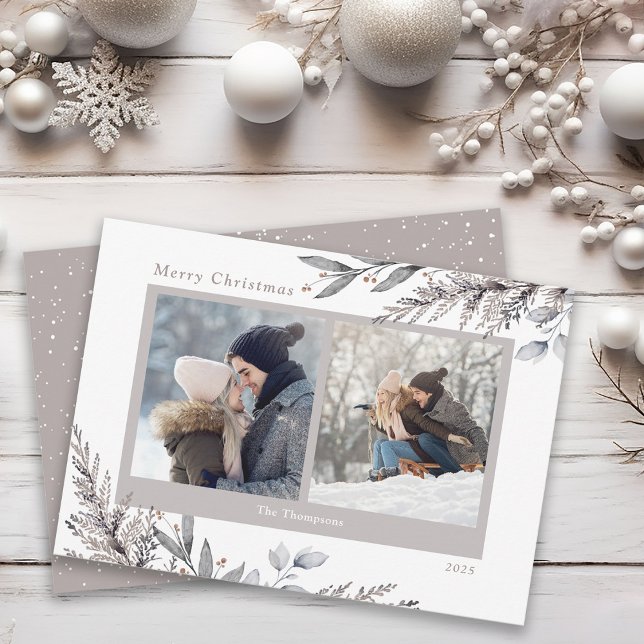 Cartes Pour Fêtes Annuelles Aquarelle Feuille et Sprigs d'hiver 2 Photos (Créateur téléchargé)