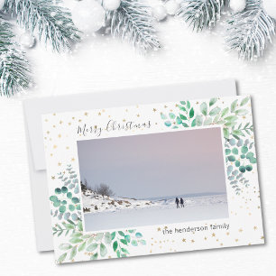 Cartes Pour Fêtes Annuelles Aquarelle Feuille Étoiles Photo Joyeux Noël