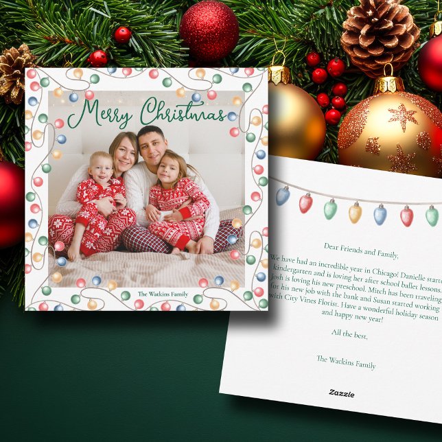 Cartes Pour Fêtes Annuelles Aquarelle Feux de Noël jolie photo de famille (Créateur téléchargé)