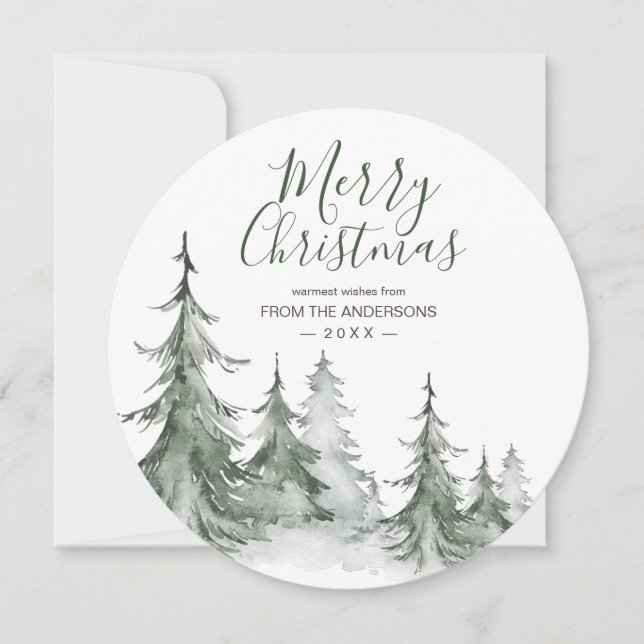 Cartes Pour Fêtes Annuelles Aquarelle Fir Trees hiver, fête de Noël (Devant)