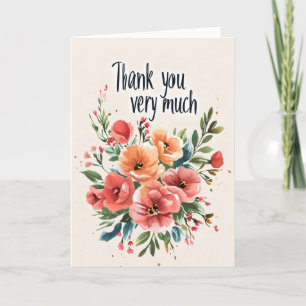 Cartes Pour Fêtes Annuelles Aquarelle Fleurs colorées Merci beaucoup
