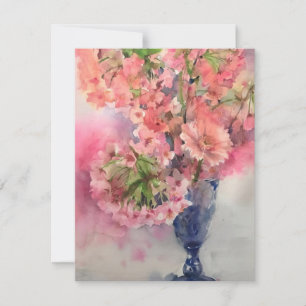 Cartes Pour Fêtes Annuelles Aquarelle Fleurs Dans Vase Bleu