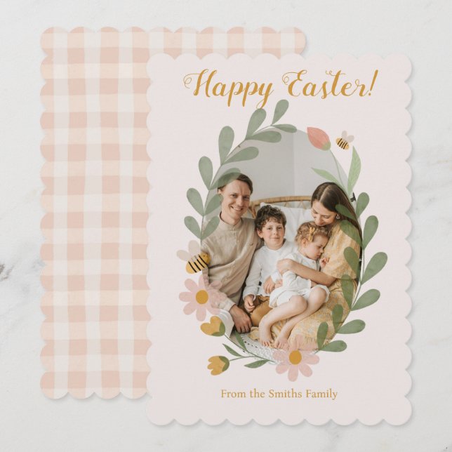 Cartes Pour Fêtes Annuelles Aquarelle Fleurs de ressort rose En vichy (Devant / Derrière)