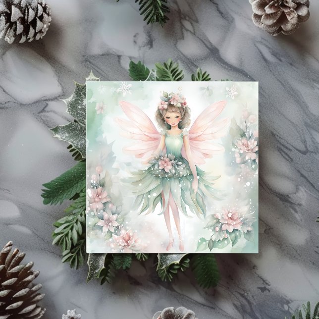 Cartes Pour Fêtes Annuelles Aquarelle Fleurs poilues rose et menthe (Watercolor Fairy flowers pink and mint Holiday Card)