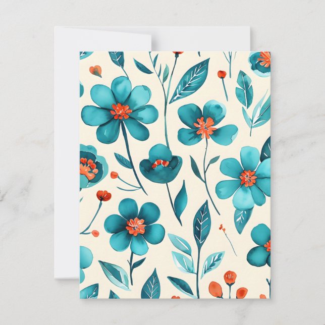 Cartes Pour Fêtes Annuelles Aquarelle Fleurs Turquoises (Devant)