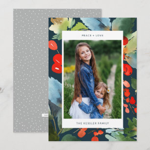 Cartes Pour Fêtes Annuelles Aquarelle Floral Christmas Stylish Photo Bleu