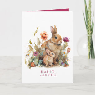 Cartes Pour Fêtes Annuelles Aquarelle Floral Pâques Lapins de printemps