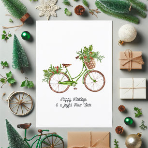 Cartes Pour Fêtes Annuelles Aquarelle Floral Vélo de Noël Photo de famille